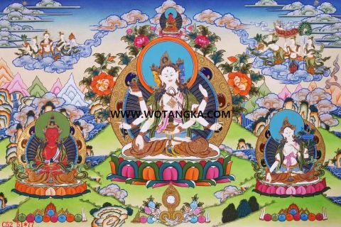 编号138-571964：彩绘唐卡-尊胜佛母·长寿三尊（51*77CM左右）