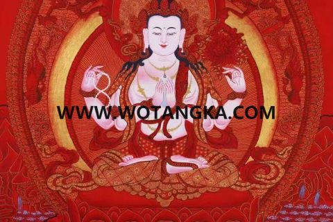 编号138-639527：红金唐卡-四臂观音（61*43CM左右）