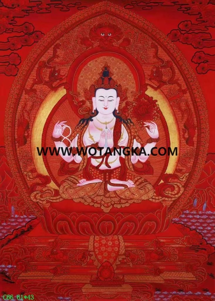 编号138-639527：红金唐卡-四臂观音（61*43CM左右）