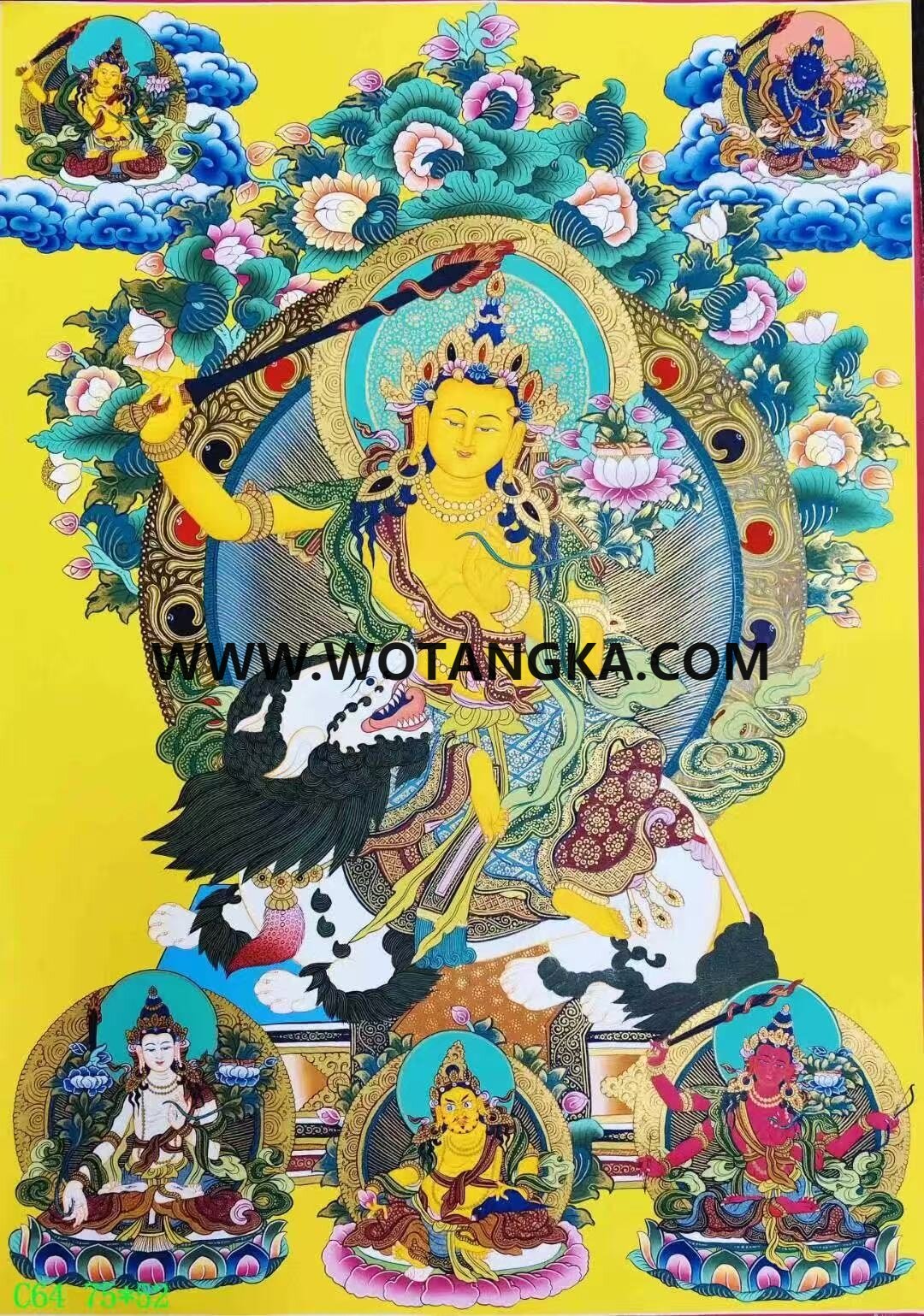 编号138-659278：彩绘唐卡-文殊菩萨·五部文殊（75*52CM左右）