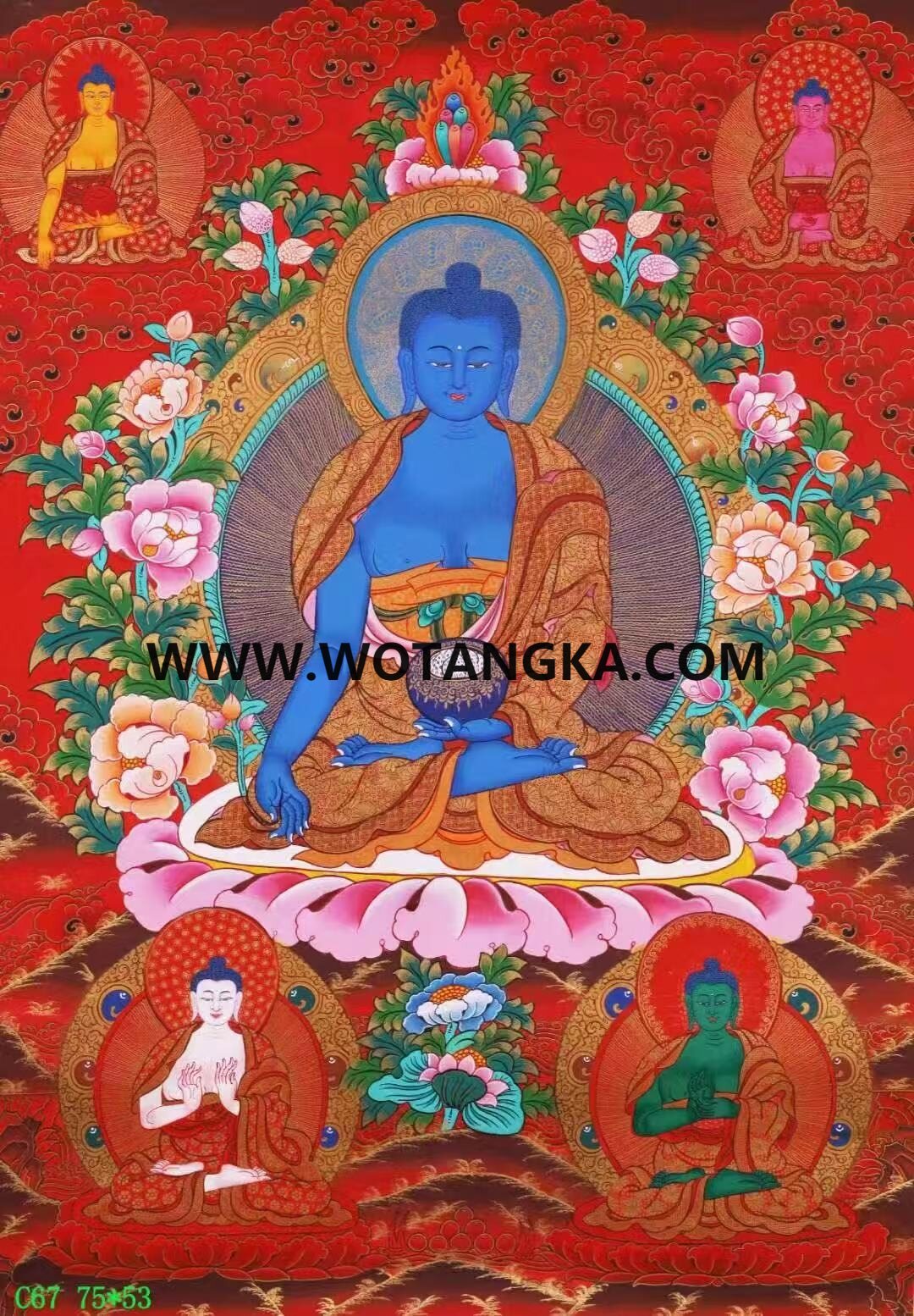 编号138-812567：红金唐卡-药师佛（75*53CM左右）