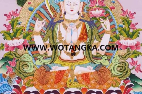 编号138-825736：彩绘唐卡-四臂观音（73*51CM左右）