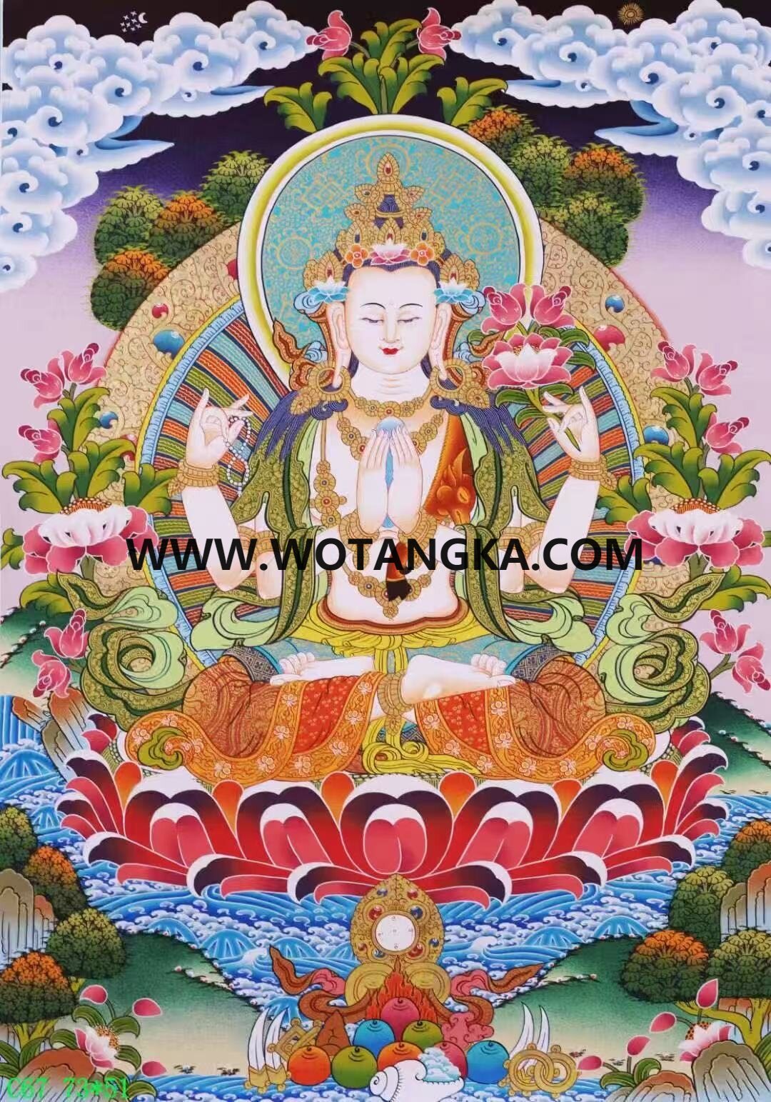 编号138-825736：彩绘唐卡-四臂观音（73*51CM左右）