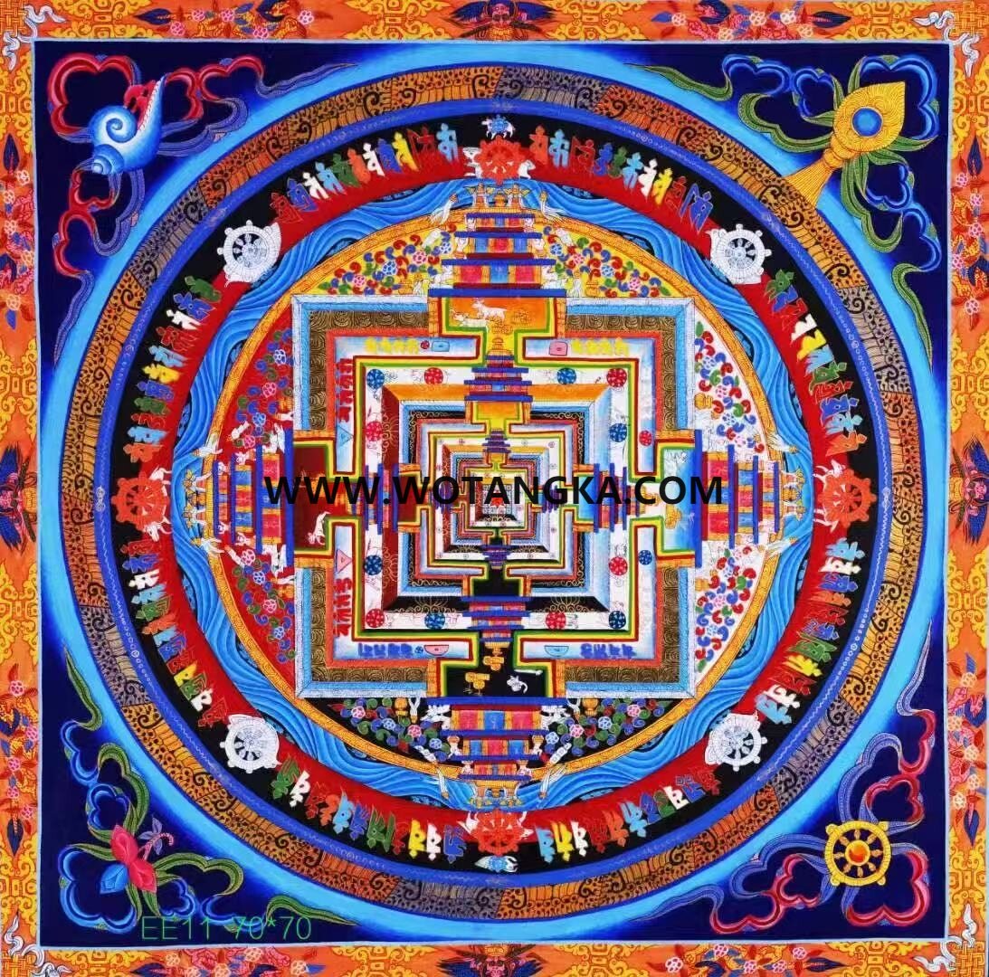 编号138-973425：彩绘唐卡-时轮金刚坛城（70*70CM左右）