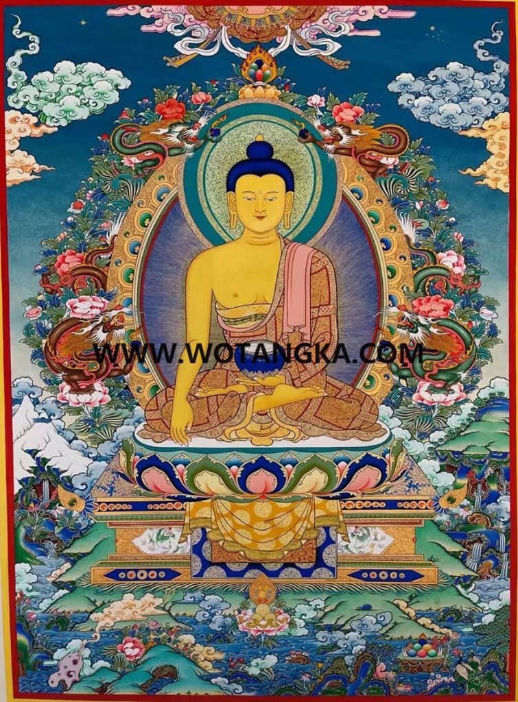 ｜已结缘·可定制｜唐卡寄卖编号：JM·189-863924-释迦牟尼佛四大龙王宝座吉祥智慧供养图（彩唐）