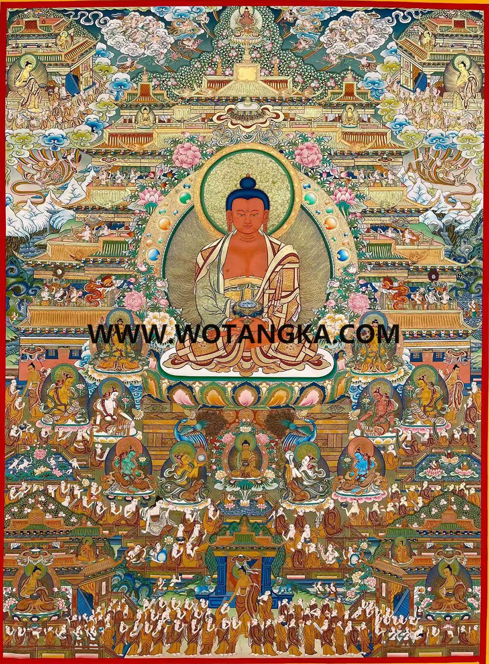 编号189-868275：彩绘唐卡-阿弥陀佛·极乐净土（120*100CM左右）