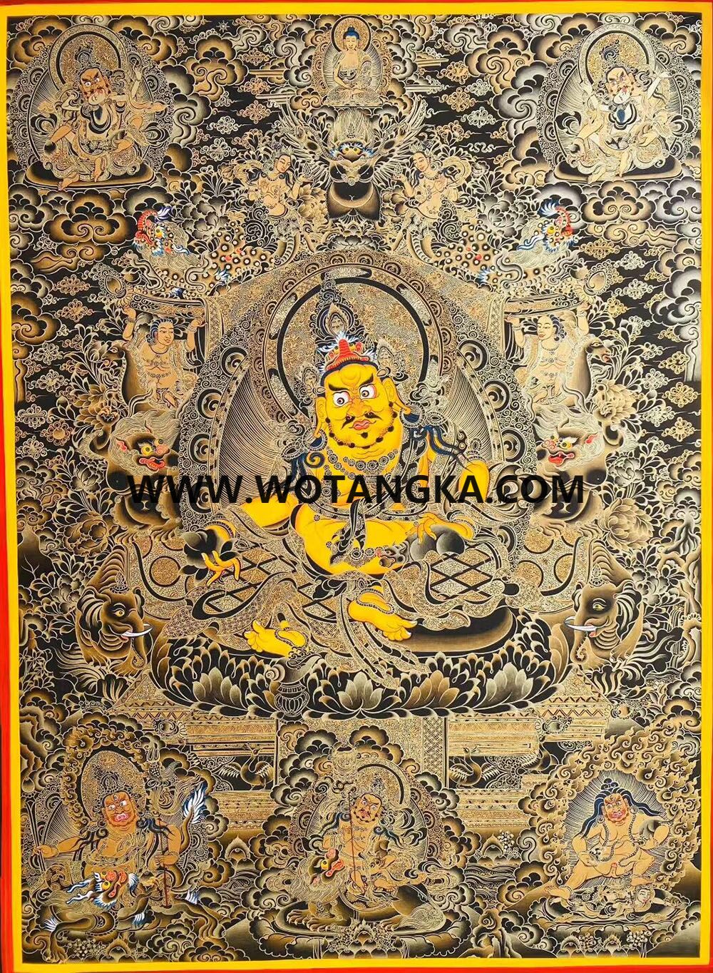 编号189-877919：黑金唐卡-黄财神·五方财神（100*70CM左右）