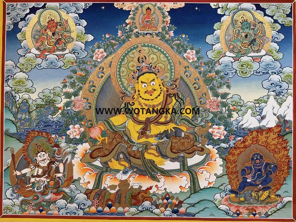 编号189-880400：彩绘唐卡-黄财神·五方财神（70*110CM左右）