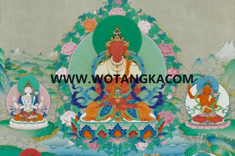 编号189-899500：嘎玛嘎赤-长寿佛·长寿三尊（100*70CM左右）