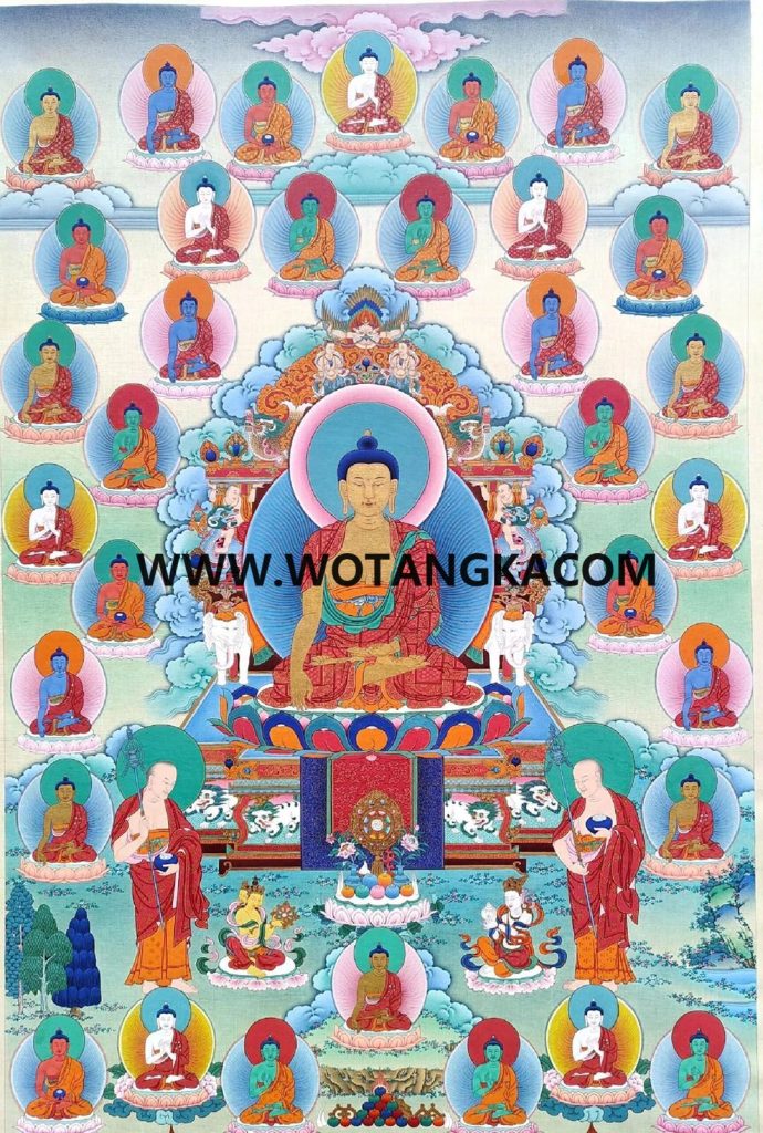 ｜已结缘·可定制｜唐卡寄卖编号：JM·189-902677-释迦牟尼佛忏悔三十五佛吉祥如意平安供养图（彩唐）