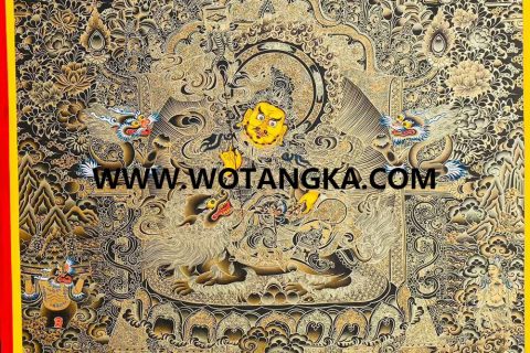 编号189-908886：黑金唐卡-财宝天王· 五方财神（100*70CM左右）