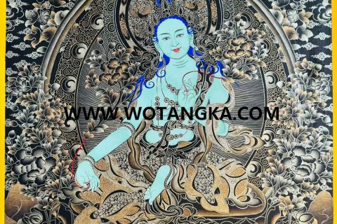 编号189-924874：黑金唐卡-绿度母（40*30CM左右）