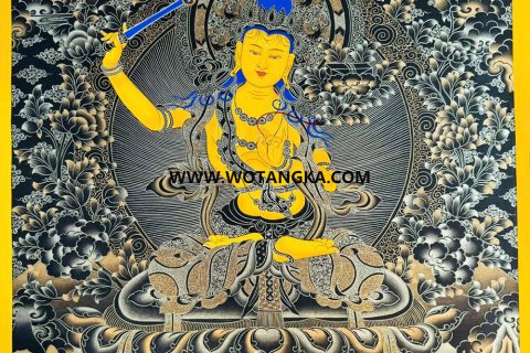 编号160-188564：黑金唐卡-持莲观音（35*15CM左右） | 沃唐卡www