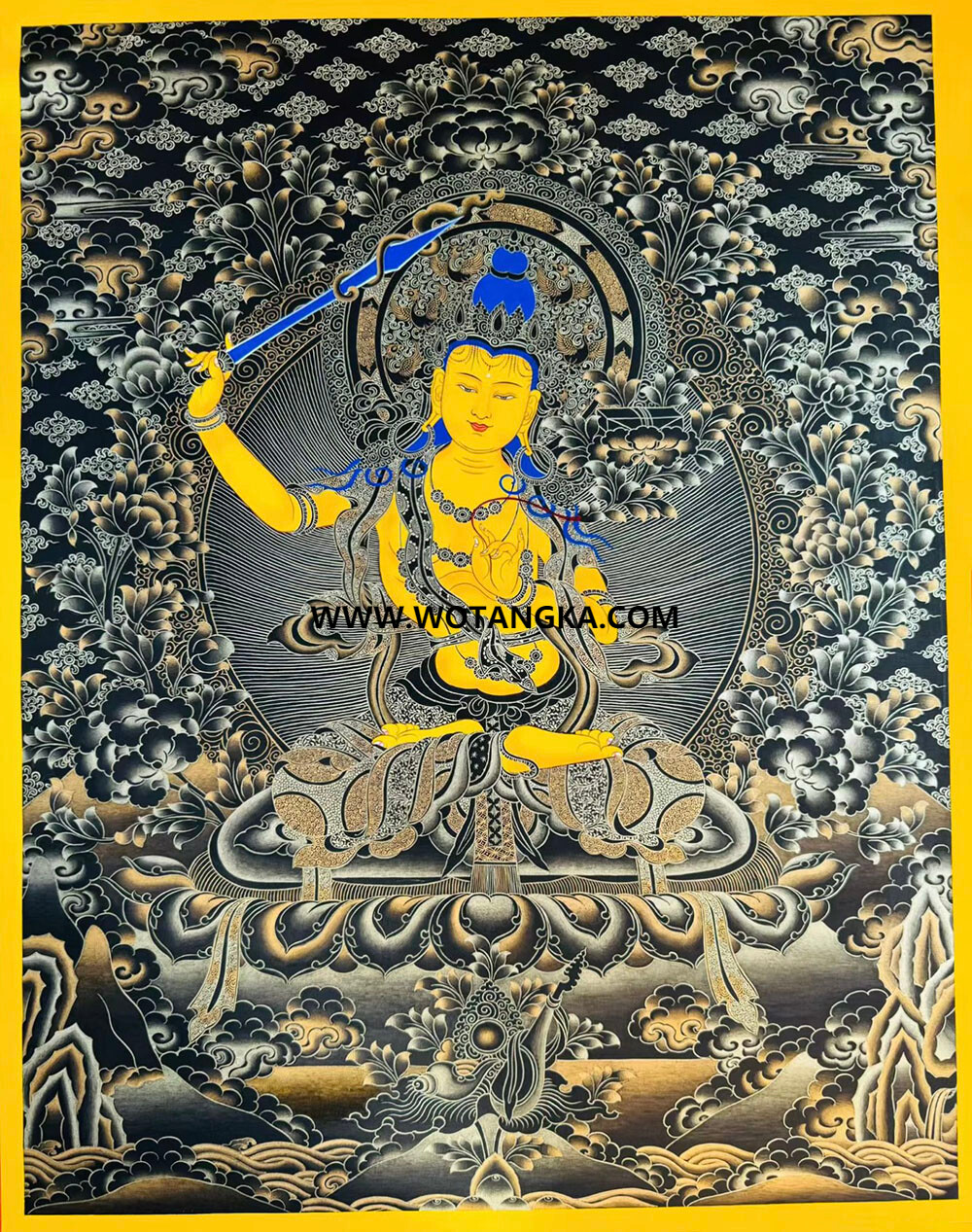 编号189-944529：黑金唐卡-文殊菩萨（40*30CM左右）