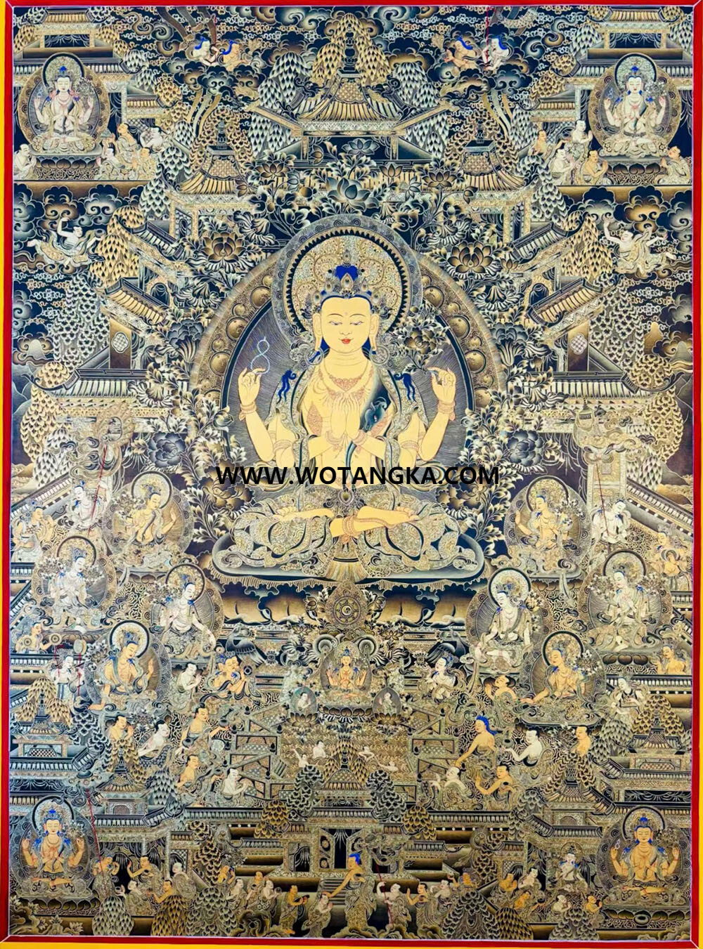 编号189-977141：黑金唐卡-四臂观音（120*100CM左右）