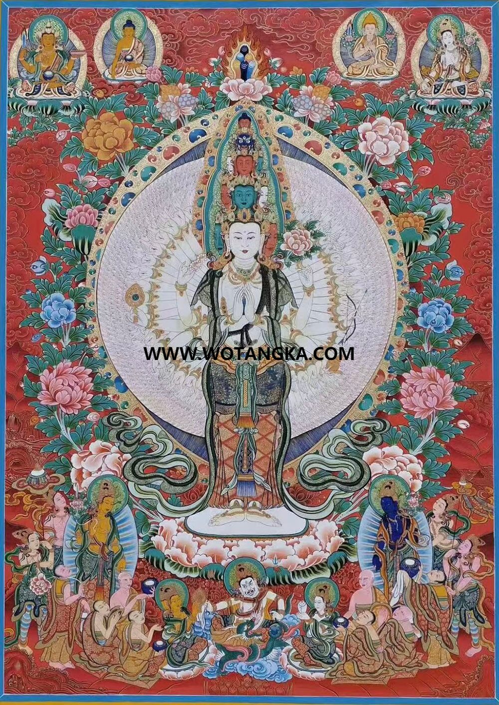 编号189-983235：彩绘唐卡-千手观音·三怙主（100*70CM左右）