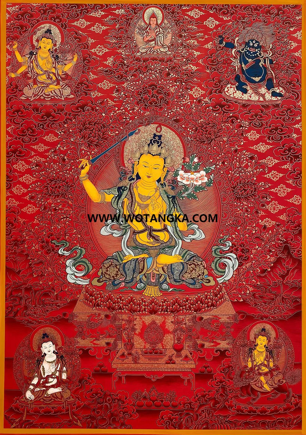 编号189-985750：红金唐卡-文殊菩萨·五部文殊（80*60CM左右）