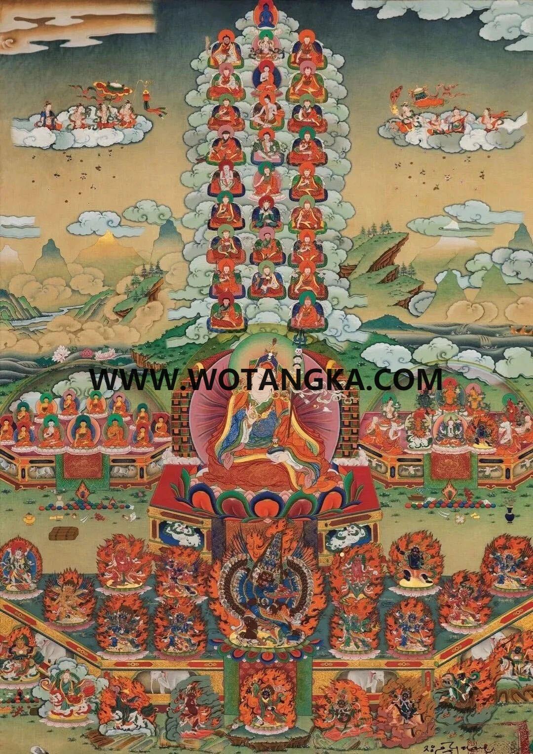 沃唐卡编号AC46587：莲花生大士福田皈依境