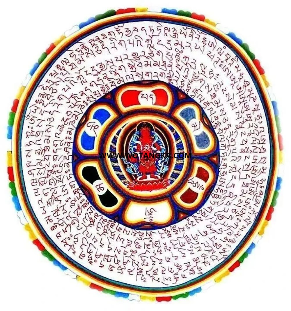 沃唐卡编号AC57496：深拔轮回红观音咒轮