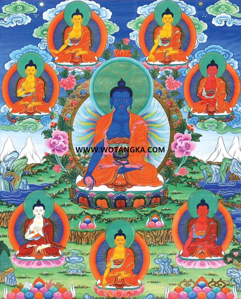 沃唐卡编号AC64824：药师佛七佛