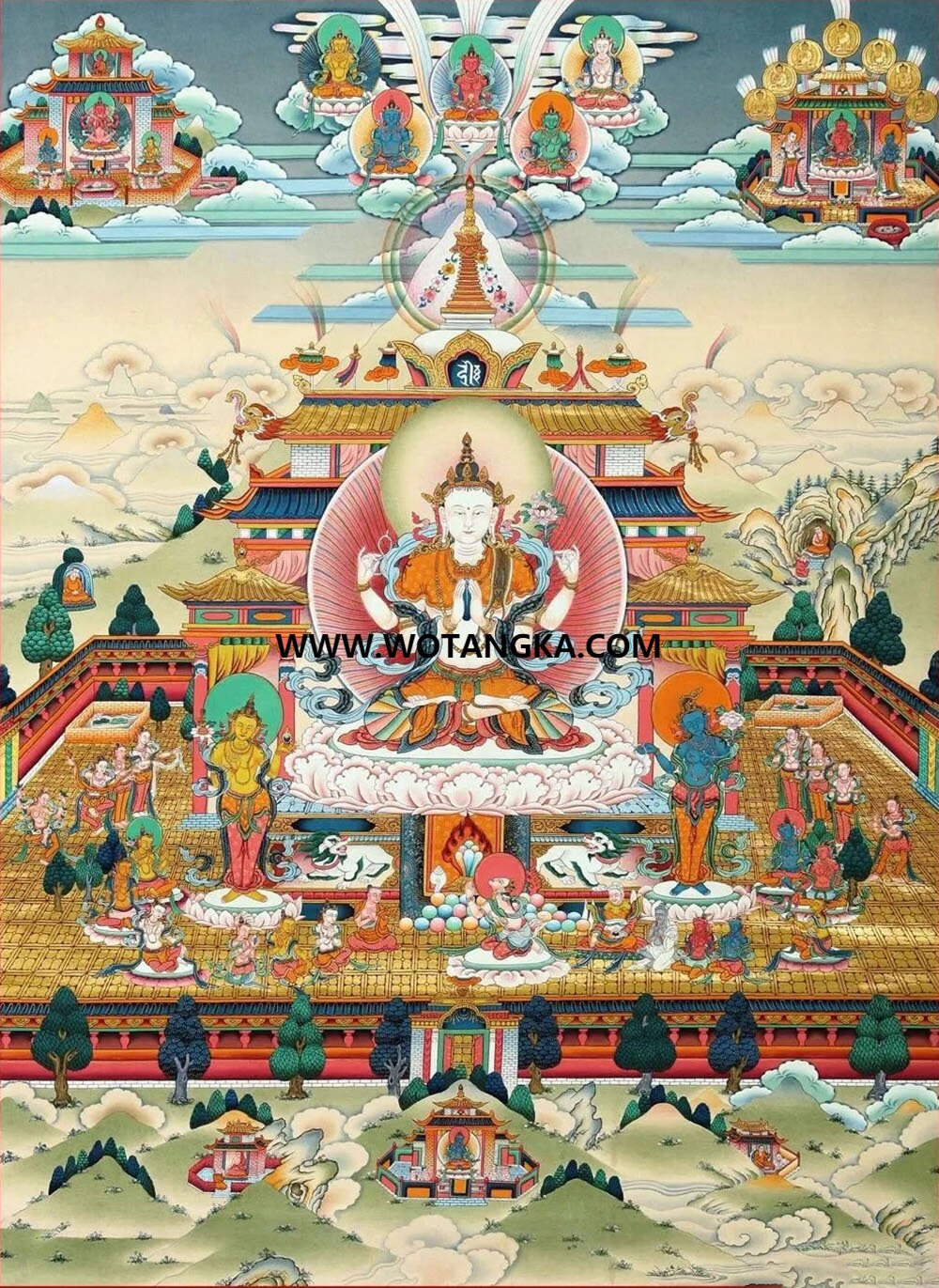 沃唐卡编号AC72964：四臂观音净土