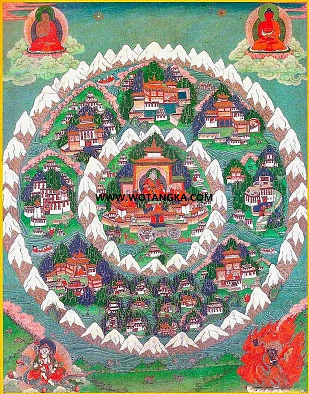沃唐卡编号AC79863：香巴拉净土与须弥山
