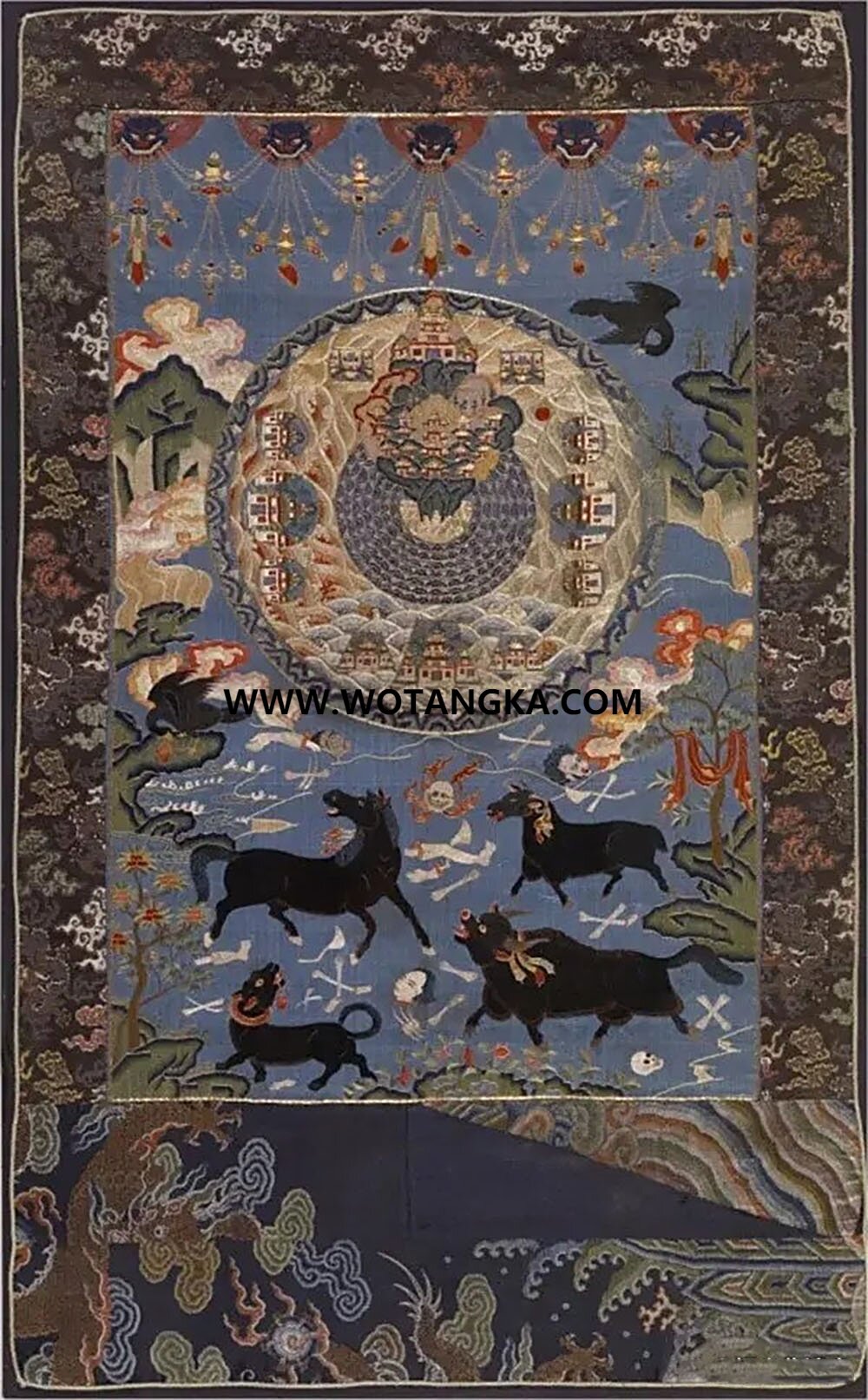 沃唐卡编号AC81936：恶鬼道与畜生道的须弥山