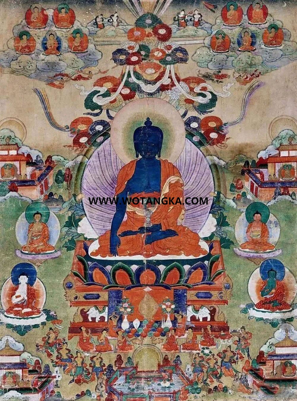 沃唐卡编号AC86135：药师佛七佛