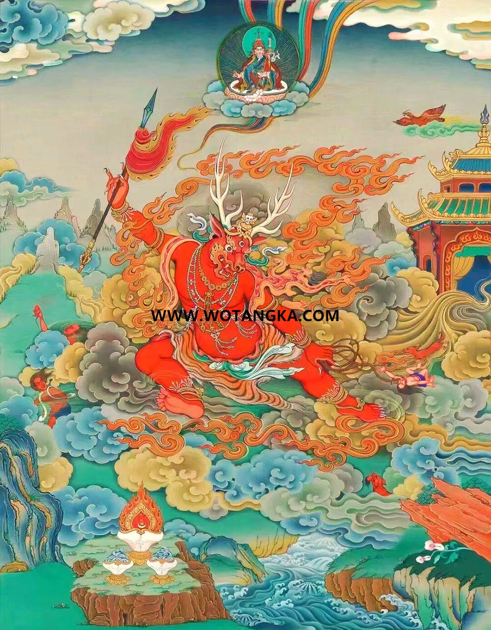 沃唐卡编号AC95838：鹿头智赞护法