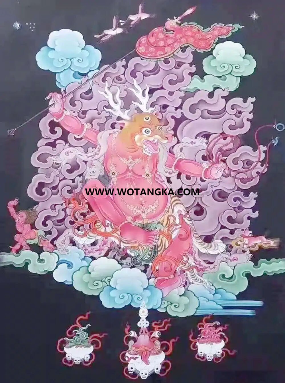 沃唐卡编号AC95839：鹿头智赞护法