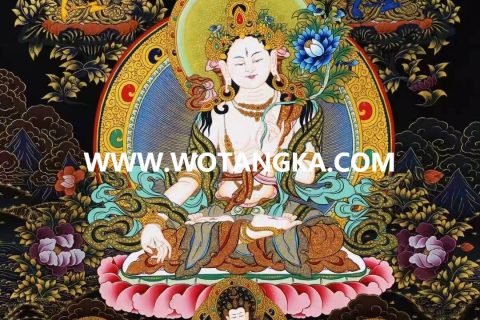 编号138-153329：黑金唐卡-白度母·长寿三尊（75*55CM左右）