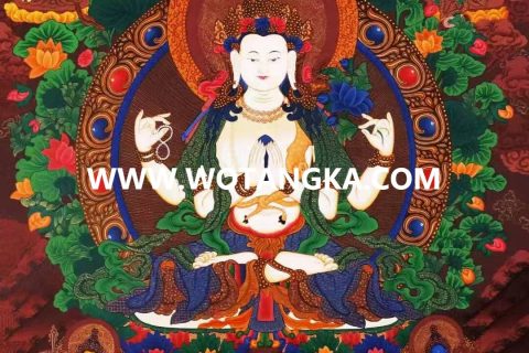 编号138-232383：彩绘唐卡-四臂观音·三怙主（74*52CM左右）