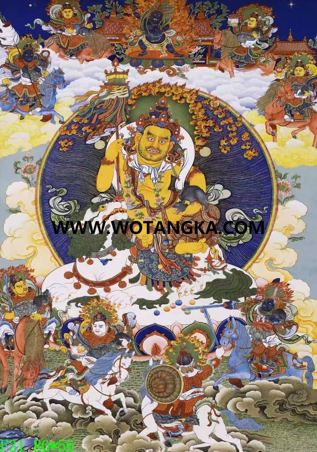 编号138-391318：彩绘唐卡-财宝天王·八马财神（80*56CM左右）