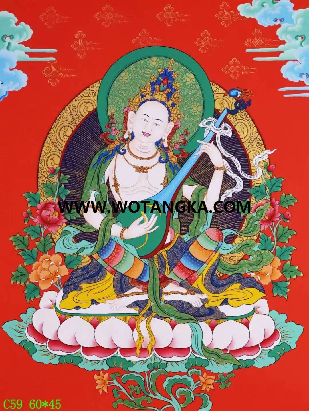 编号138-529911：彩绘唐卡-妙音天女（60*45CM左右）