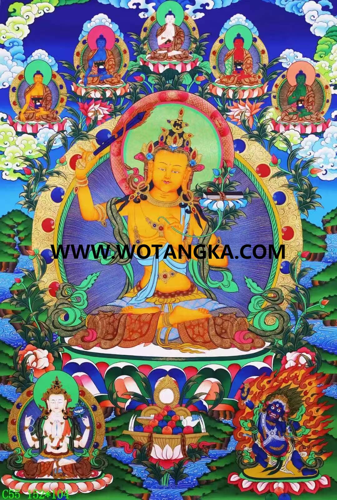 编号138-651139：彩绘唐卡-文殊菩萨·三怙主（152*104CM左右）