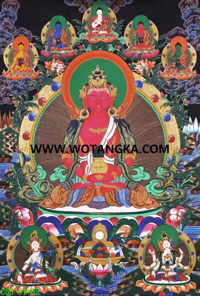 编号138-749819：彩绘唐卡-长寿佛·长寿三尊（91*62CM左右）