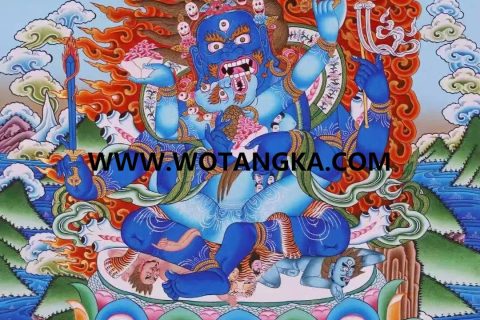 编号138-759139：彩绘唐卡-四臂玛哈嘎拉双身相（61*45CM左右）