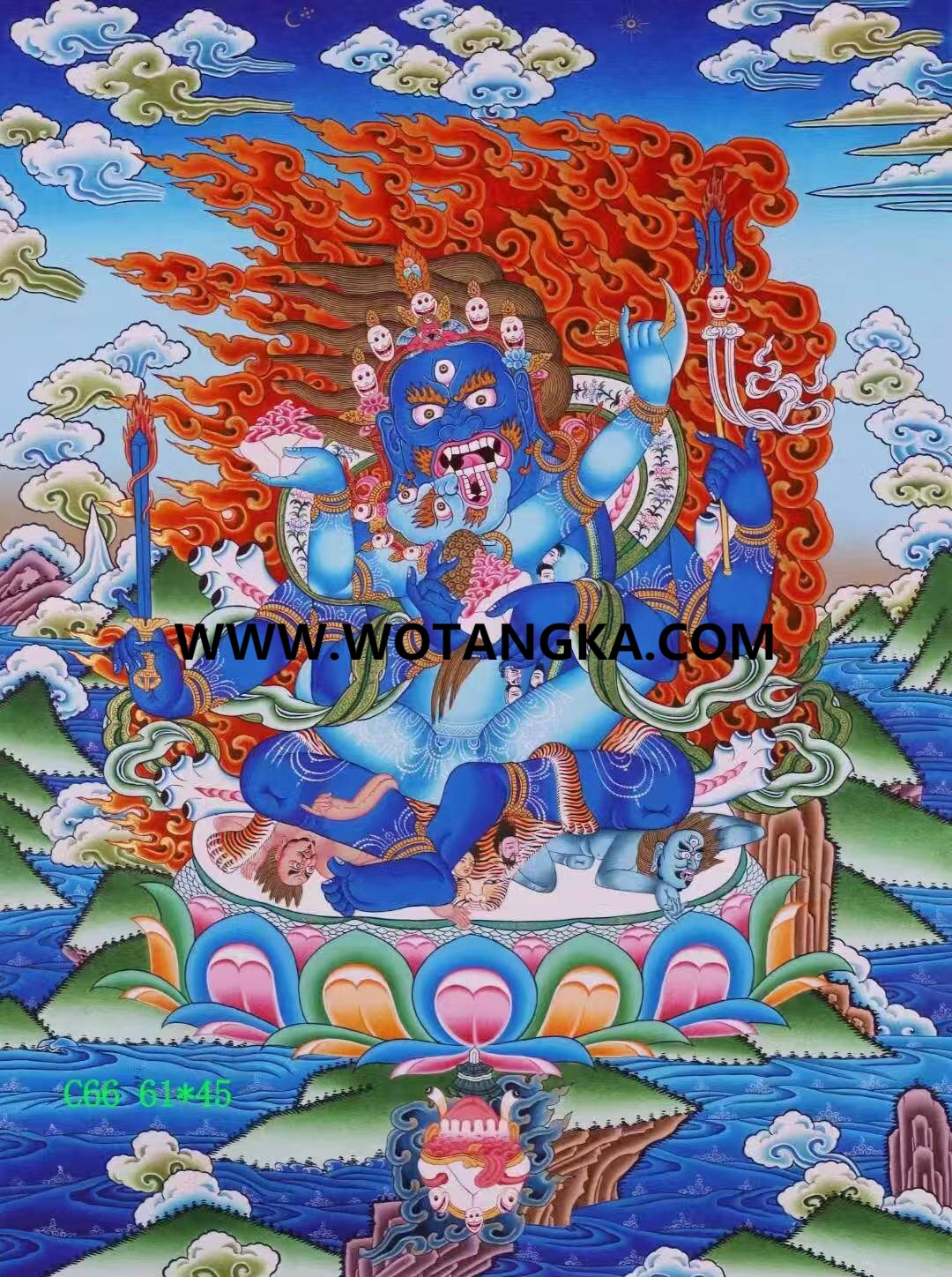 编号138-759139：彩绘唐卡-四臂玛哈嘎拉双身相（61*45CM左右）