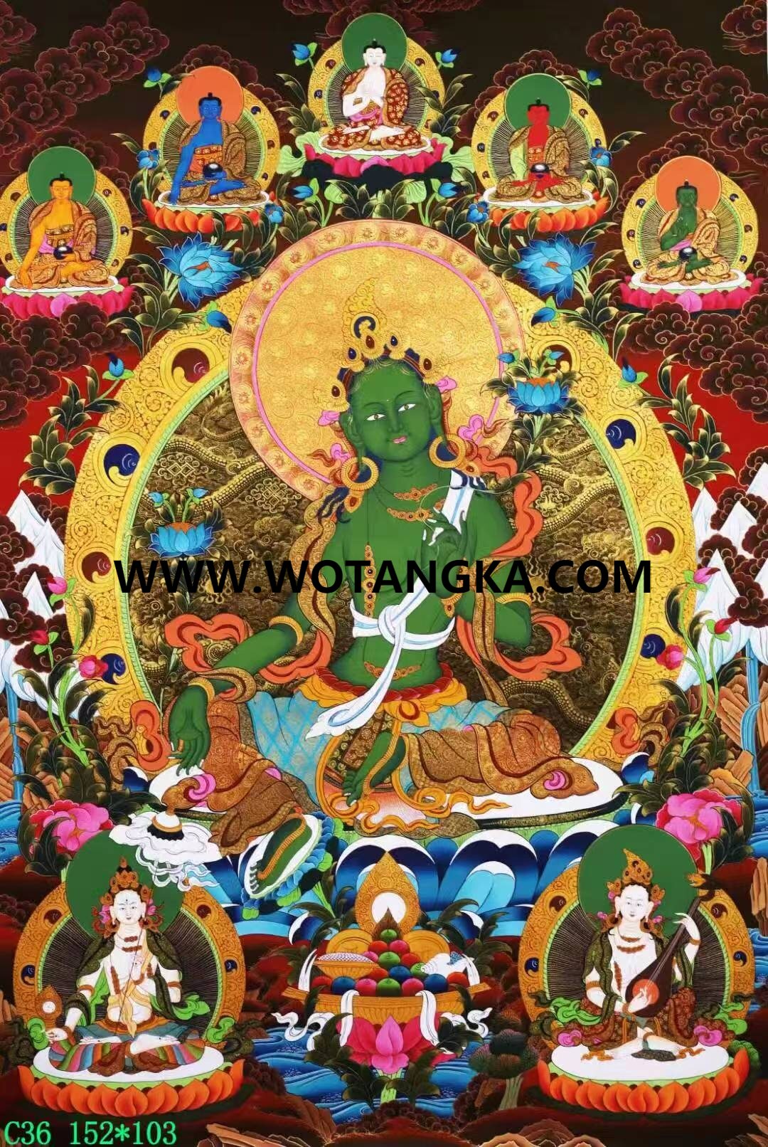 编号138-856119：彩绘唐卡-绿度母（152*103CM左右）