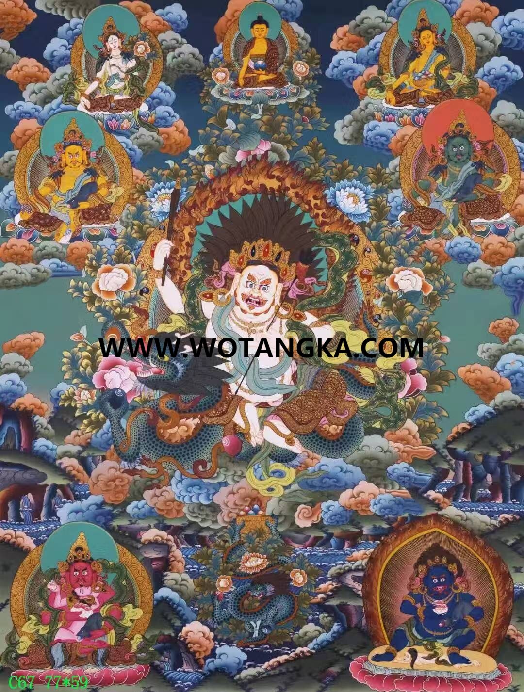 编号138-962825：彩绘唐卡-白财神·五方财神（77*59CM左右）