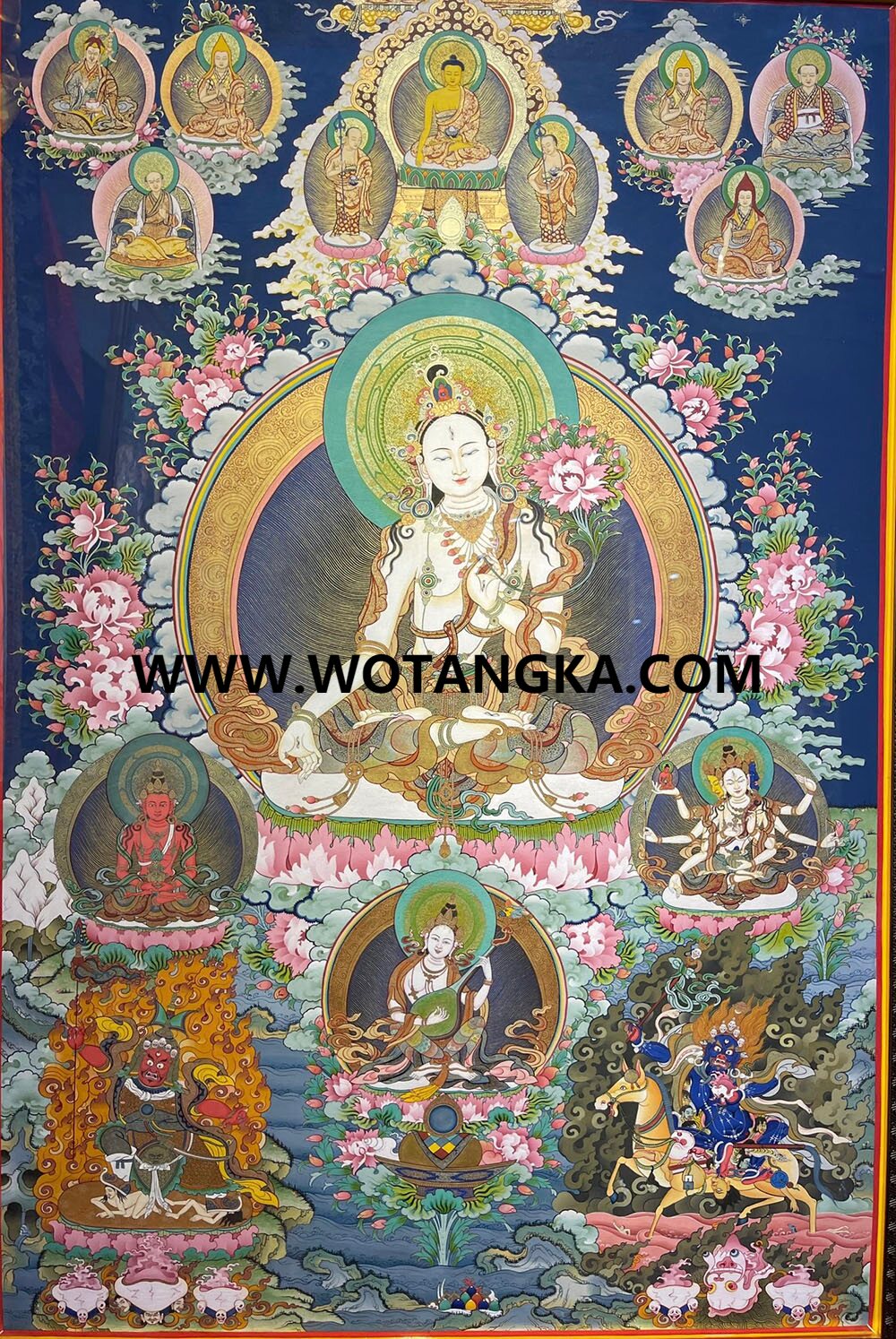 热贡-桑杰仁青·画院：彩绘唐卡-白度母·长寿三尊（120*90CM左右）