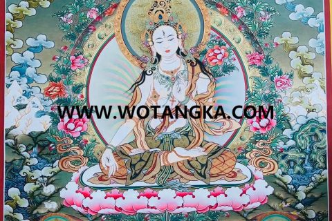 编号189-274896：彩绘唐卡-白度母·长寿三尊（100*70CM左右）