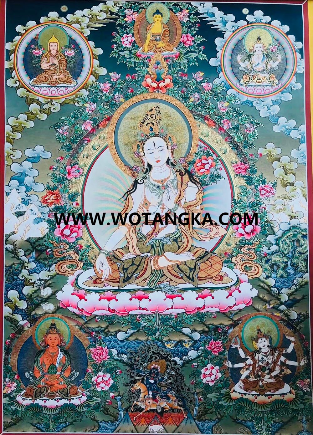 编号189-274896：彩绘唐卡-白度母·长寿三尊（100*70CM左右）