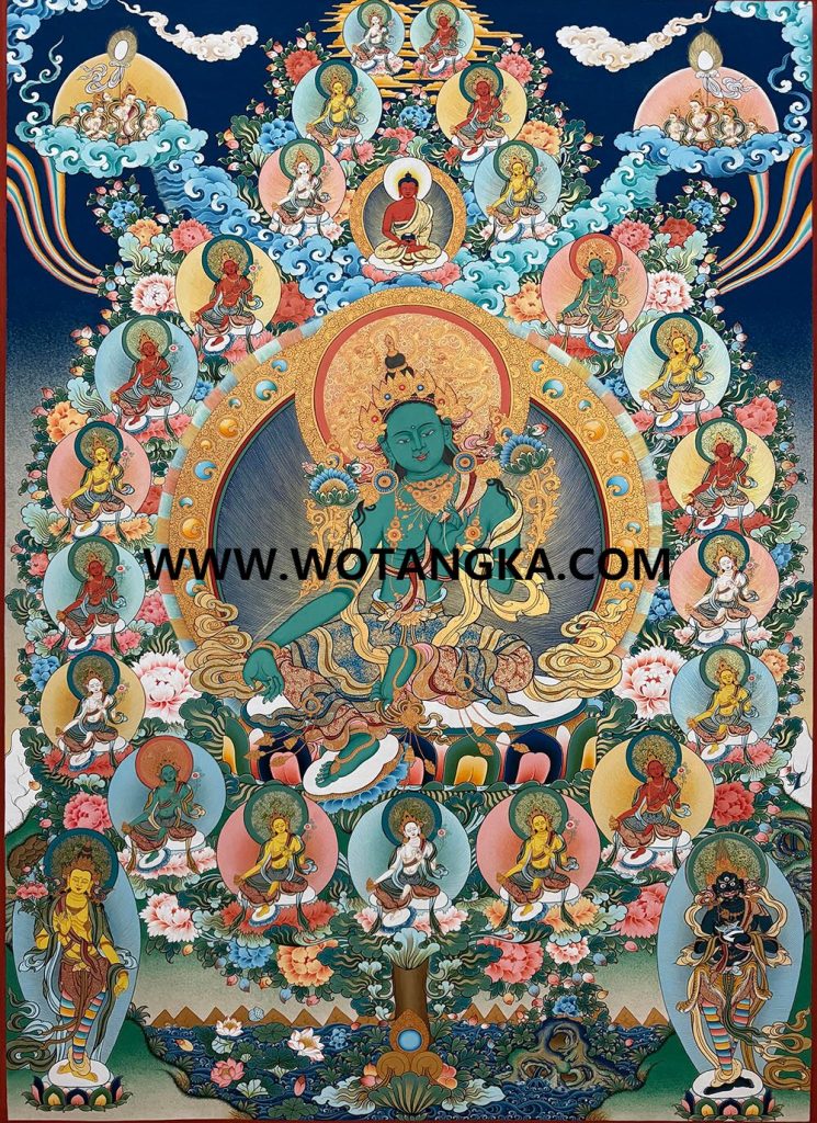 编号189-274968：彩绘唐卡-绿度母·二十一度母（100*70CM左右）