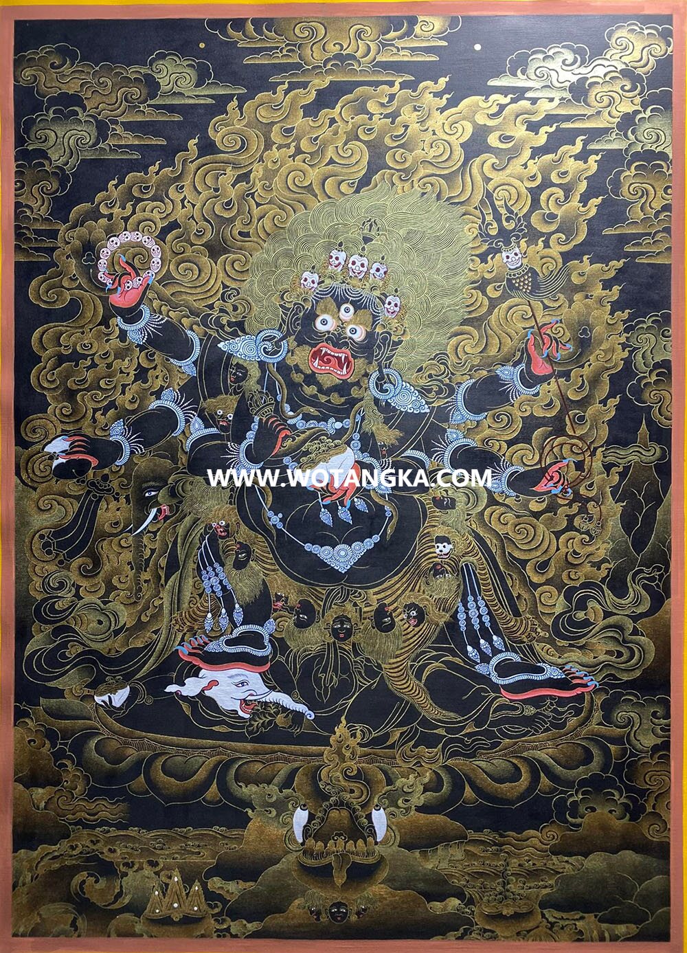 热贡-桑杰仁青·画院：黑金唐卡-六臂玛哈嘎拉（40*30CM左右）