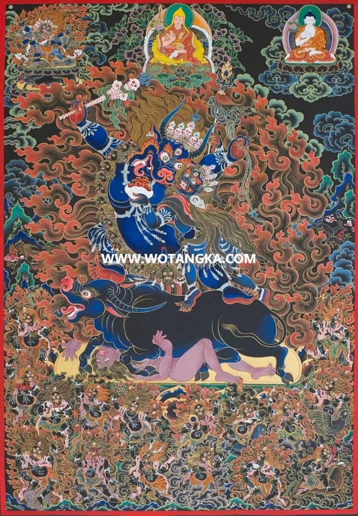 热贡-桑杰仁青·画院：彩绘唐卡-阎魔敌（100*70CM左右）