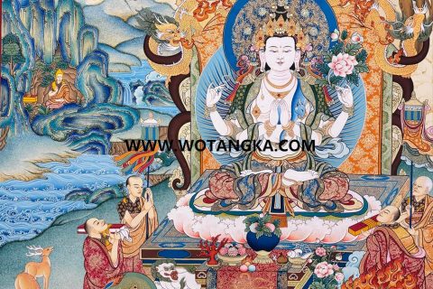 编号189-385926：彩绘唐卡-四臂观音·三怙主（100*70CM左右）