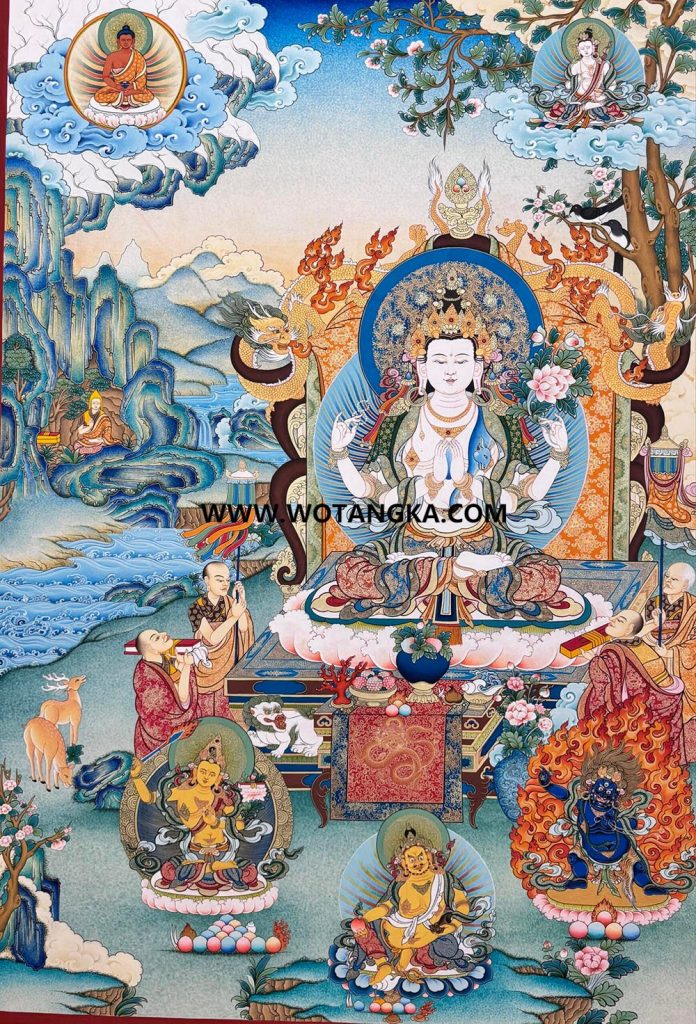 编号189-385926：彩绘唐卡-四臂观音·三怙主（100*70CM左右）