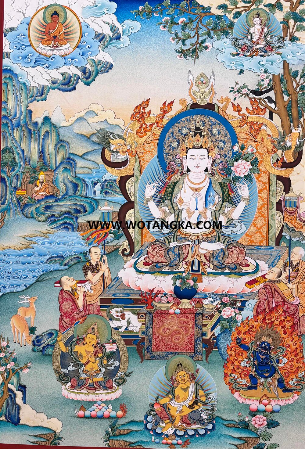 编号189-385926：彩绘唐卡-四臂观音·三怙主（100*70CM左右）