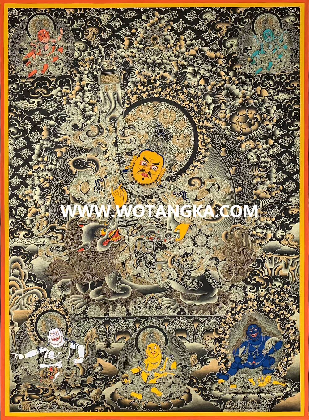 热贡-桑杰仁青·画院：黑金唐卡-财宝天王· 五方财神（100*70CM左右）